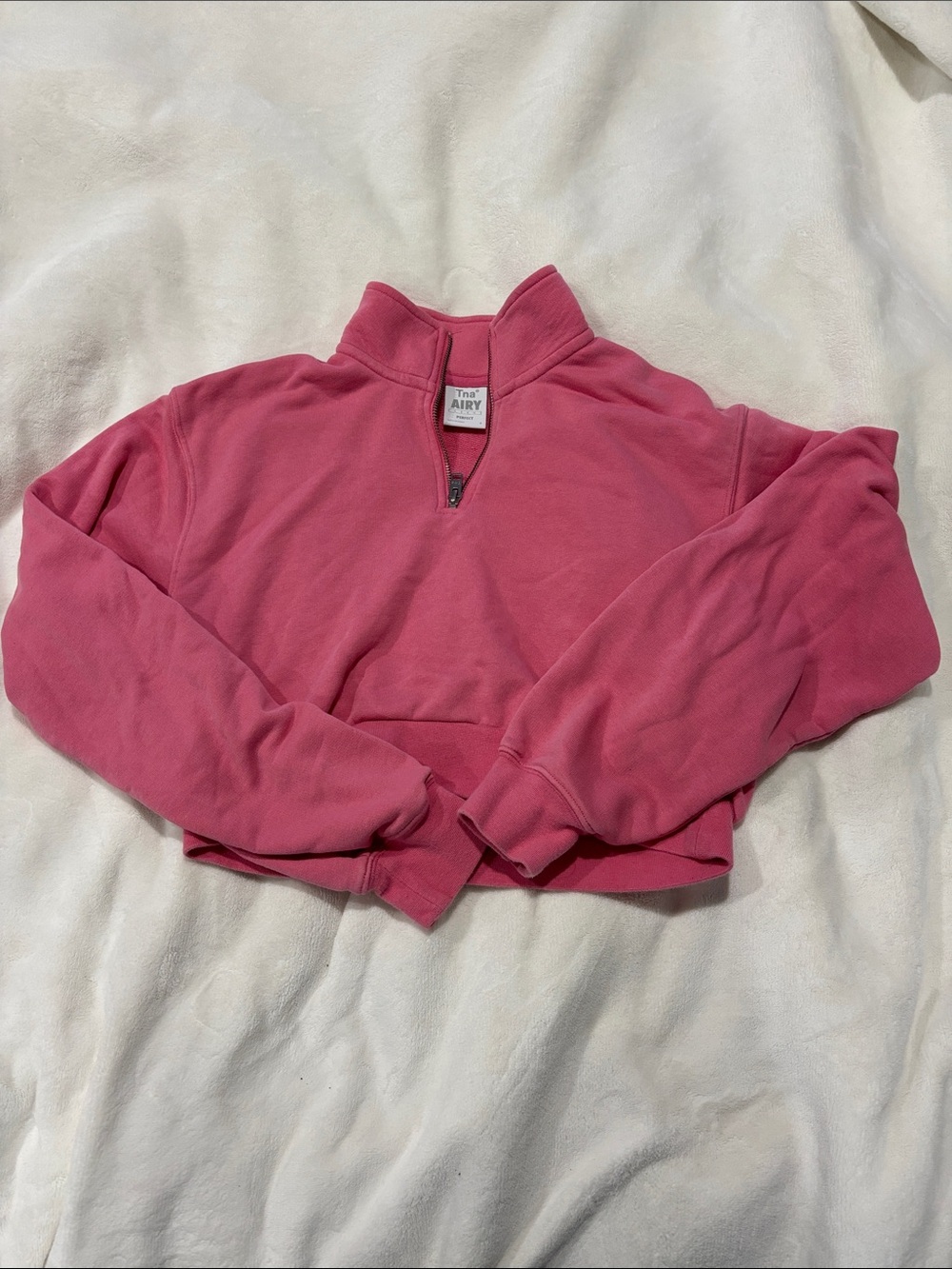 TNA Pink Airy Fleece Perfect Cropped Quarter Zip